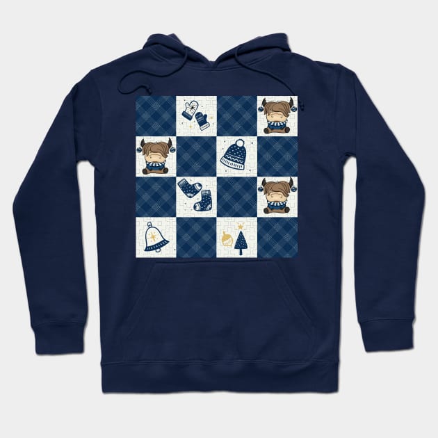 Highland Cow Patterns blue Christmas Holidays Hoodie by i am Cuta